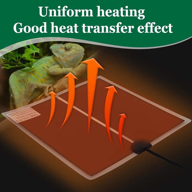 MODUODUO Reptile Heating Mat for Amphibians Tortoises Gecko Snake,Under Tank Heater (14W) - Image 4